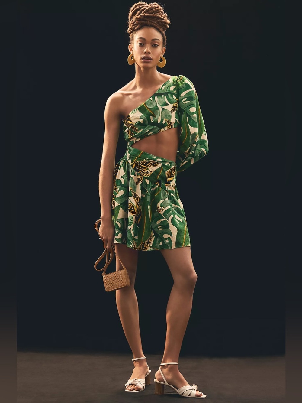 Farm Rio tropical leaves one shoulder cut out mini dress Large - Picture 1 of 10